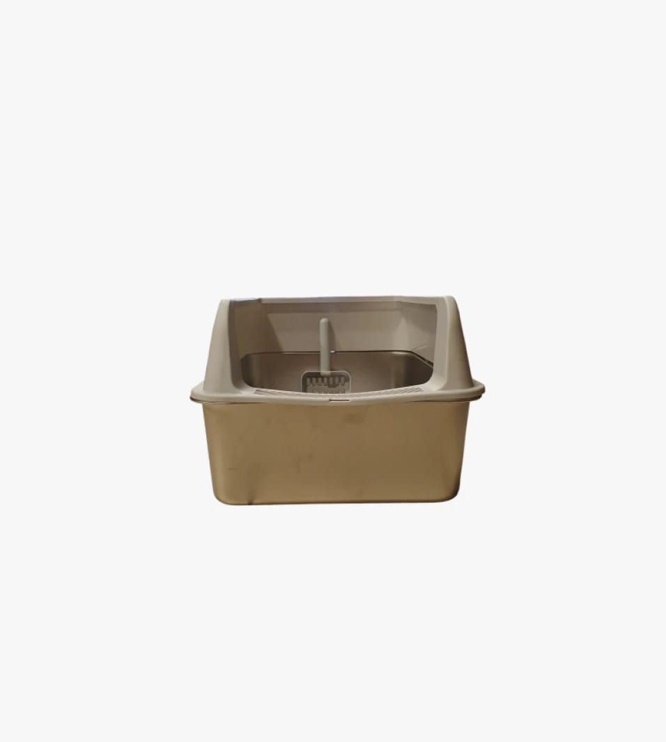 Open Top Stainless Steel Cat Litter Box with Maintenance Handle for Easy Cleaning