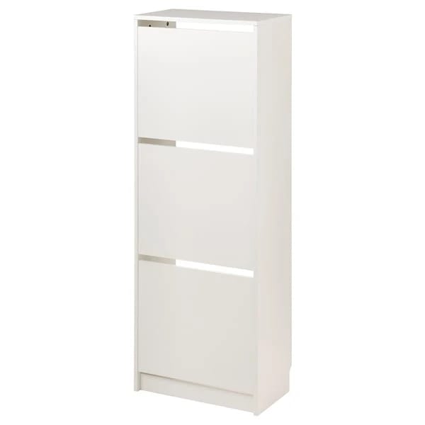 Shoe cabinet with 3 compartments, white, 49x28x135 cm