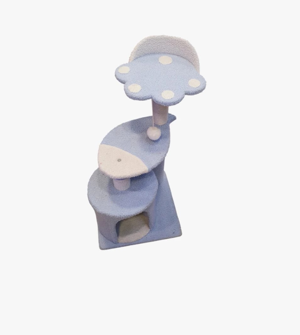 Cat Climbing and Entertainment Tower by Lavender, Elegant Wooden Design in Light Blue, Perfect for Pet Lovers.