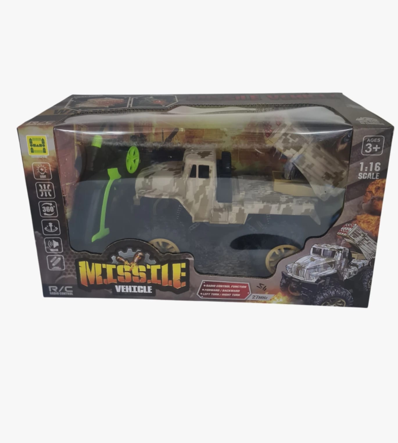 Large Missile Vehicle Toy for Kids in Camouflage Colors with Remote Control in Green and Black for Animated Fun