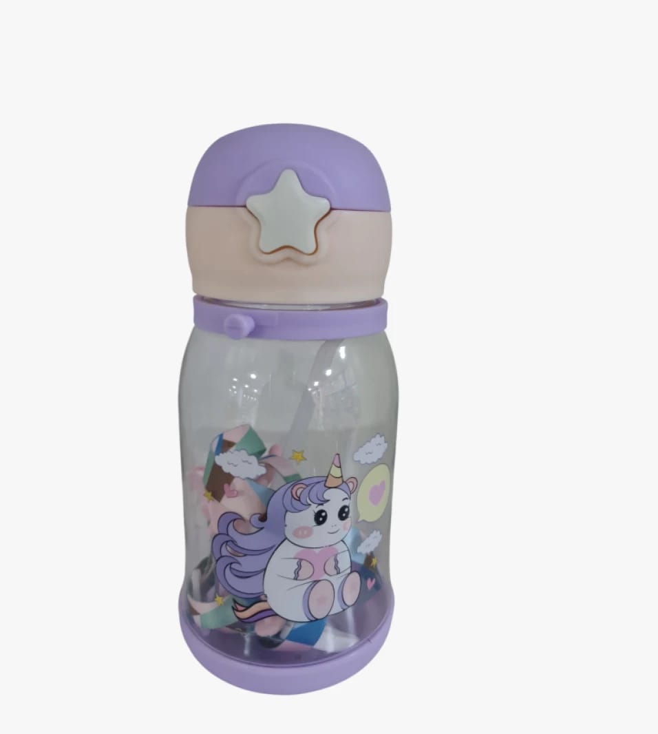 High-Quality Kids Water Bottle with Cute Unicorn Design and Purple Lid