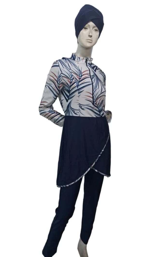 Alia Mayo Zipper Burkini - White and Blue