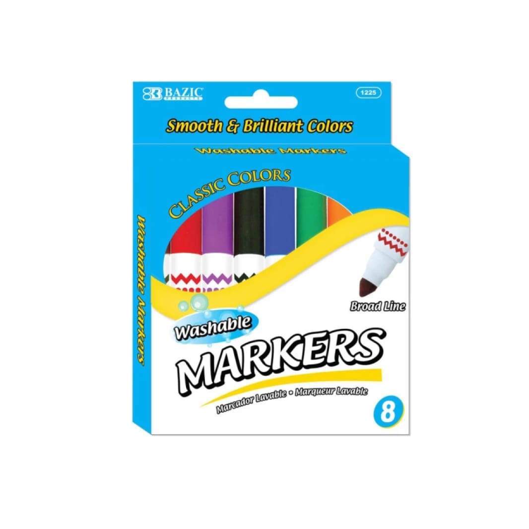 BAZIC 8 Color Broad Line Jumbo Washable Markers