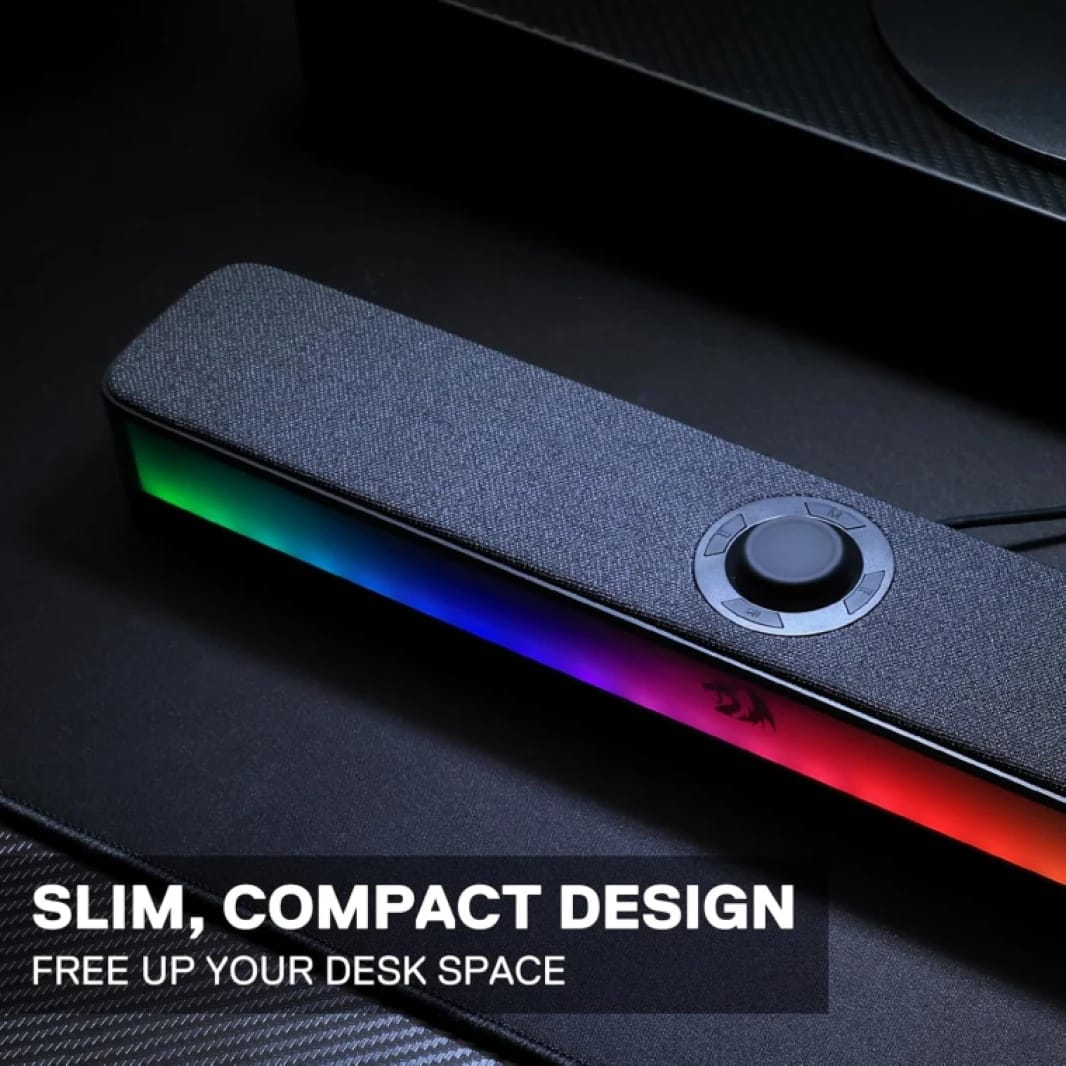 مكبر صوت ساوند بار للمكتب Redragon Gs515 بإضاءة RGB، مكبرات صوت ستيريو للكمبيوتر بقناة 2.0