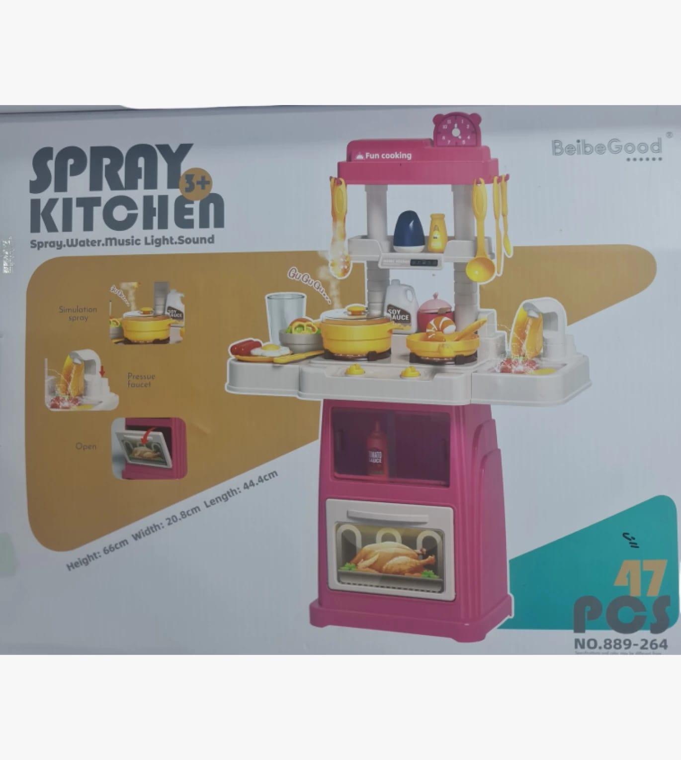 BeibeGood Kids Play Kitchen Set with Sound, Light, and Water Spray for an Engaging Cooking Experience