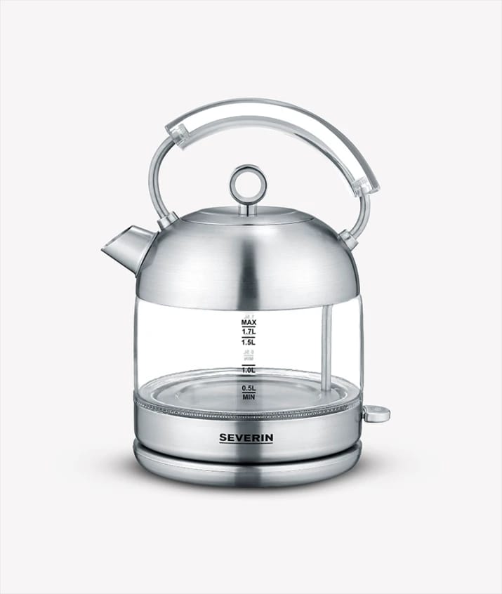 SEVERIN Retro Glass Electric Kettle, 1.7L, Brushed Stainless Steel, 3459
