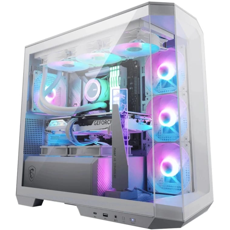 MSI MAG PANO M100R PZ Micro ATX Case, Supports Back-Connect Motherboard, 270-degree Panoramic Display, 4x ARGB Fans - White