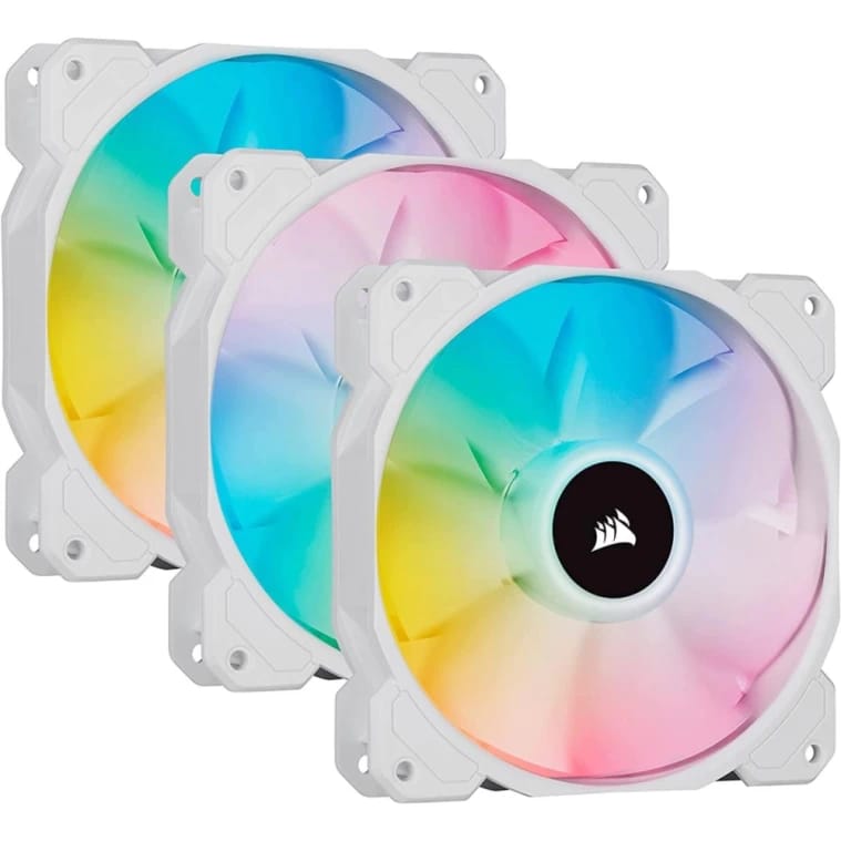مجموعة مراوح Corsair iCUE SP120 RGB ELITE 3 في 1 (بيضاء) - مراوح PWM للكمبيوتر منخفضة الضوضاء وعالية الأداء مع وحدة تحكم iCUE Lighting Node CORE