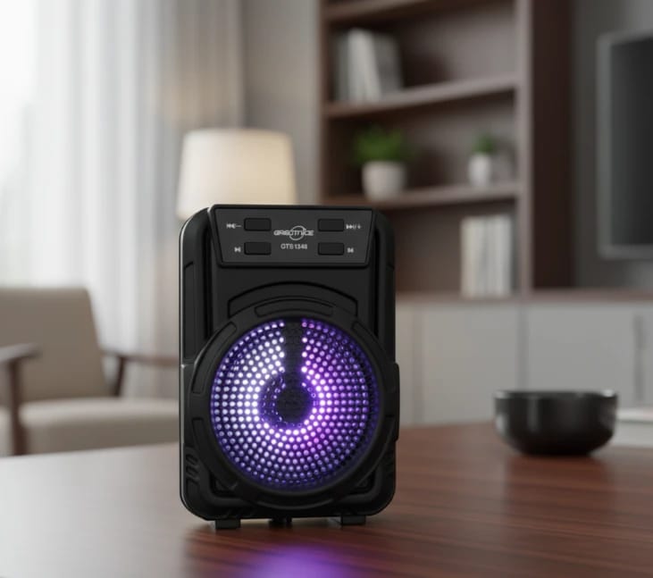 مكبر صوت لاسلكي محمول جريتمايس، طراز GTS-1346، تصميم حديث بإضاءة LED، مثالي لعشاق الموسيقى والمناسبات