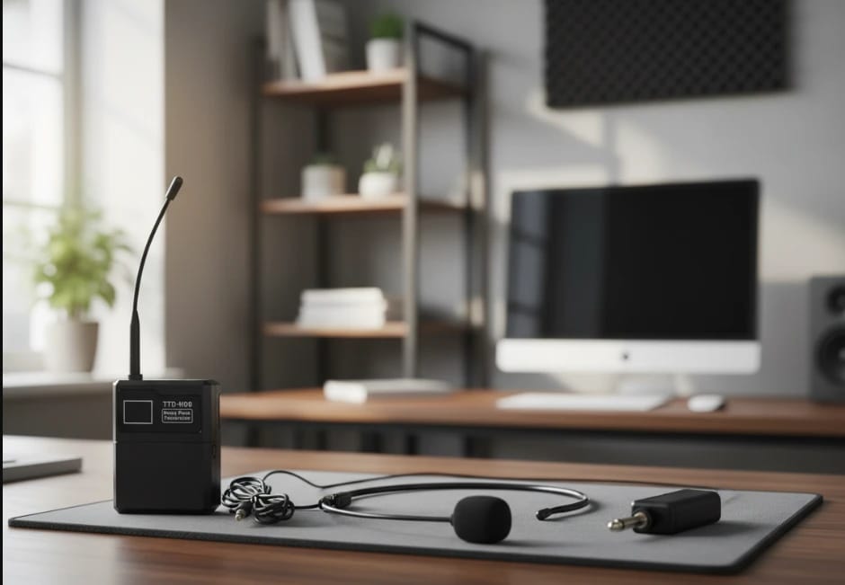 ميكروفون لاسلكي بفئة UHF TTD-M09 بتصميم سماعة رأس للجسم لنقاء صوت عالي ومناسب للعرض التقديمي