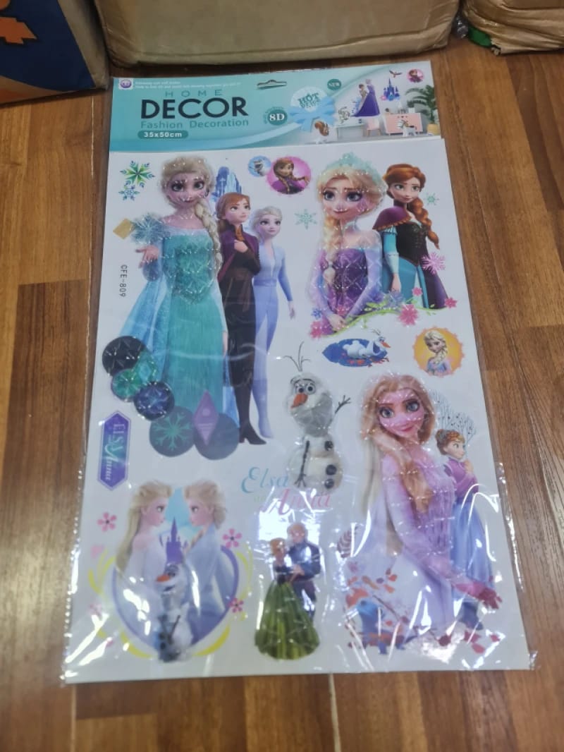 Home Decor 8D Wall Decoration Set of Famous Winter Characters for Girls by Home Decor, Includes Various Sticker Designs.