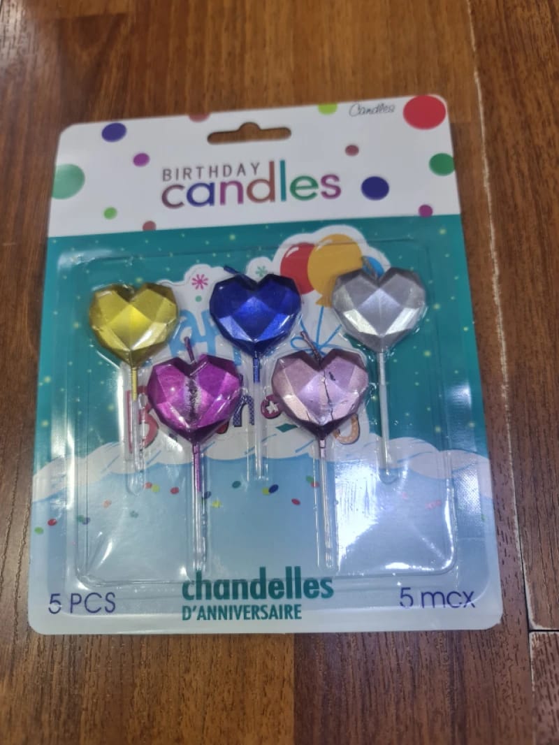 Birthday Candles Decorative Set for Kids in Gold, Blue, and Silver, Cheerful Heart-Shaped Design for Children