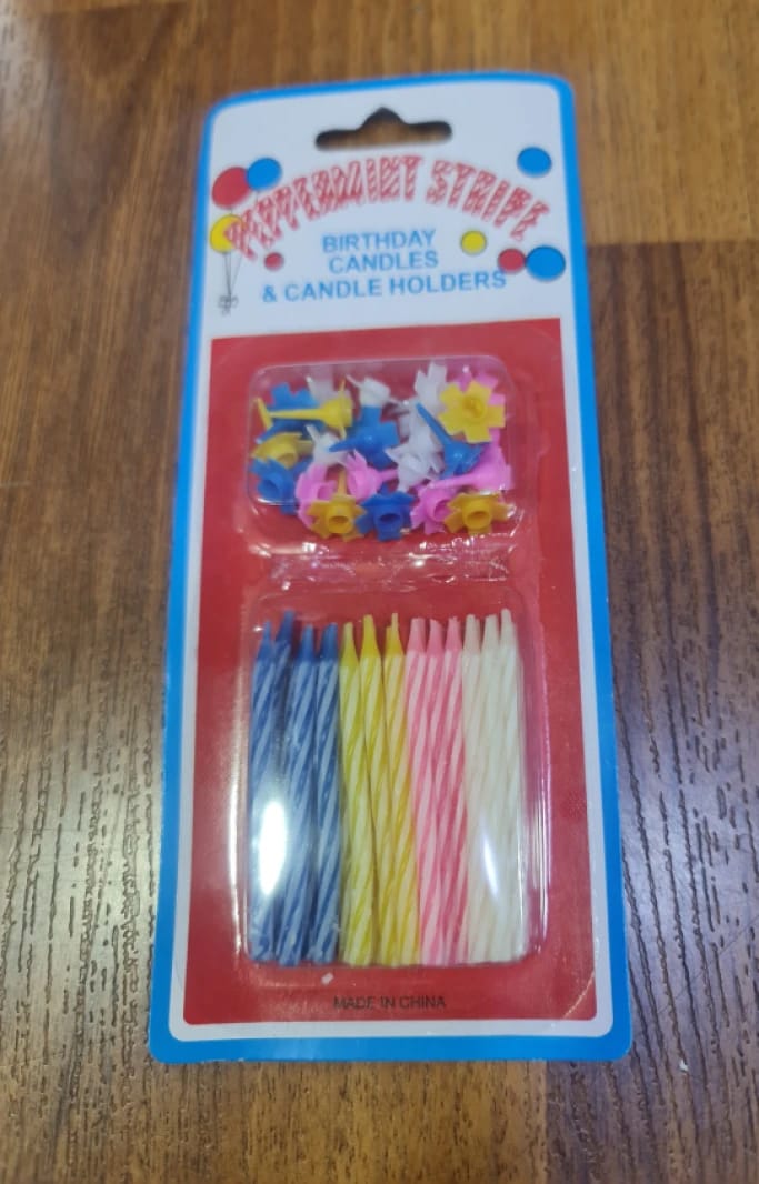 Perma Stripe Birthday Candles with Colorful Candle Holders for Kids and Adults for Birthday Parties and Special Occasions