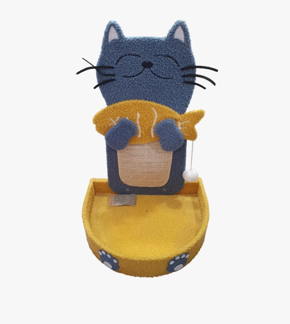 Charming Cat Toy with Blue Cat Design and Yellow Base for Home Pet Cats Entertainment