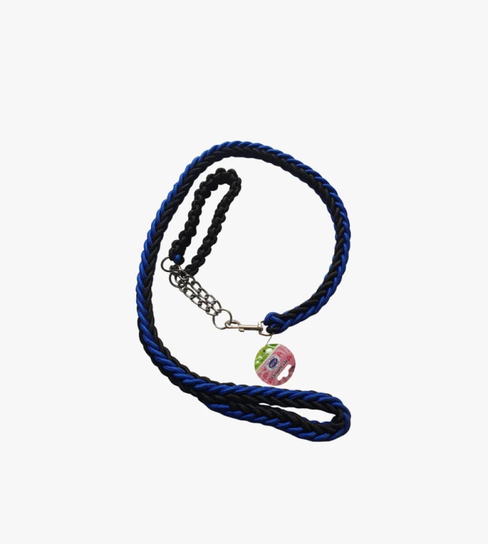 Collars Brand Round Design Blue and Black Rope Leash for Dogs and Cats with Attached Metal Loop
