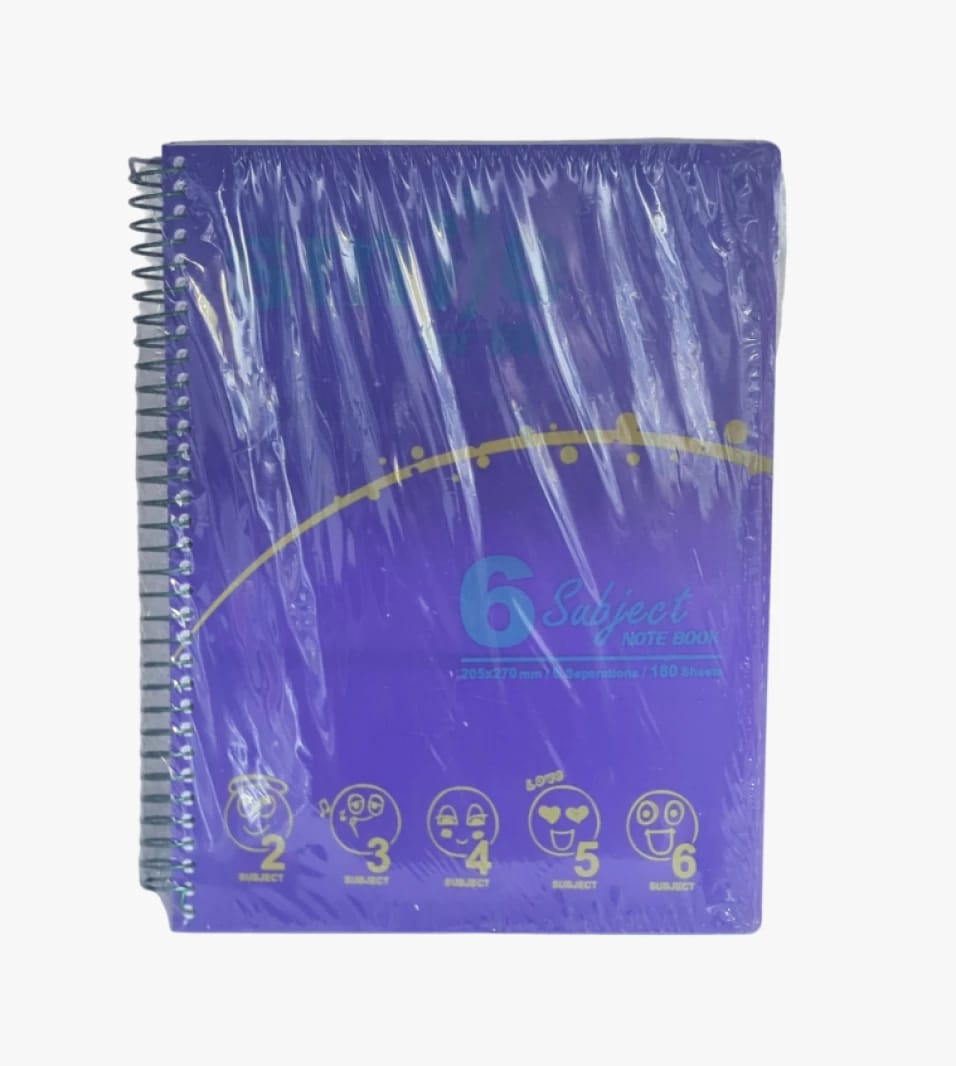 Luxurious Six-Subject Notebook with Plastic Cover, Modern Design for Students and Professionals by Ma'arif, 180 Sheets