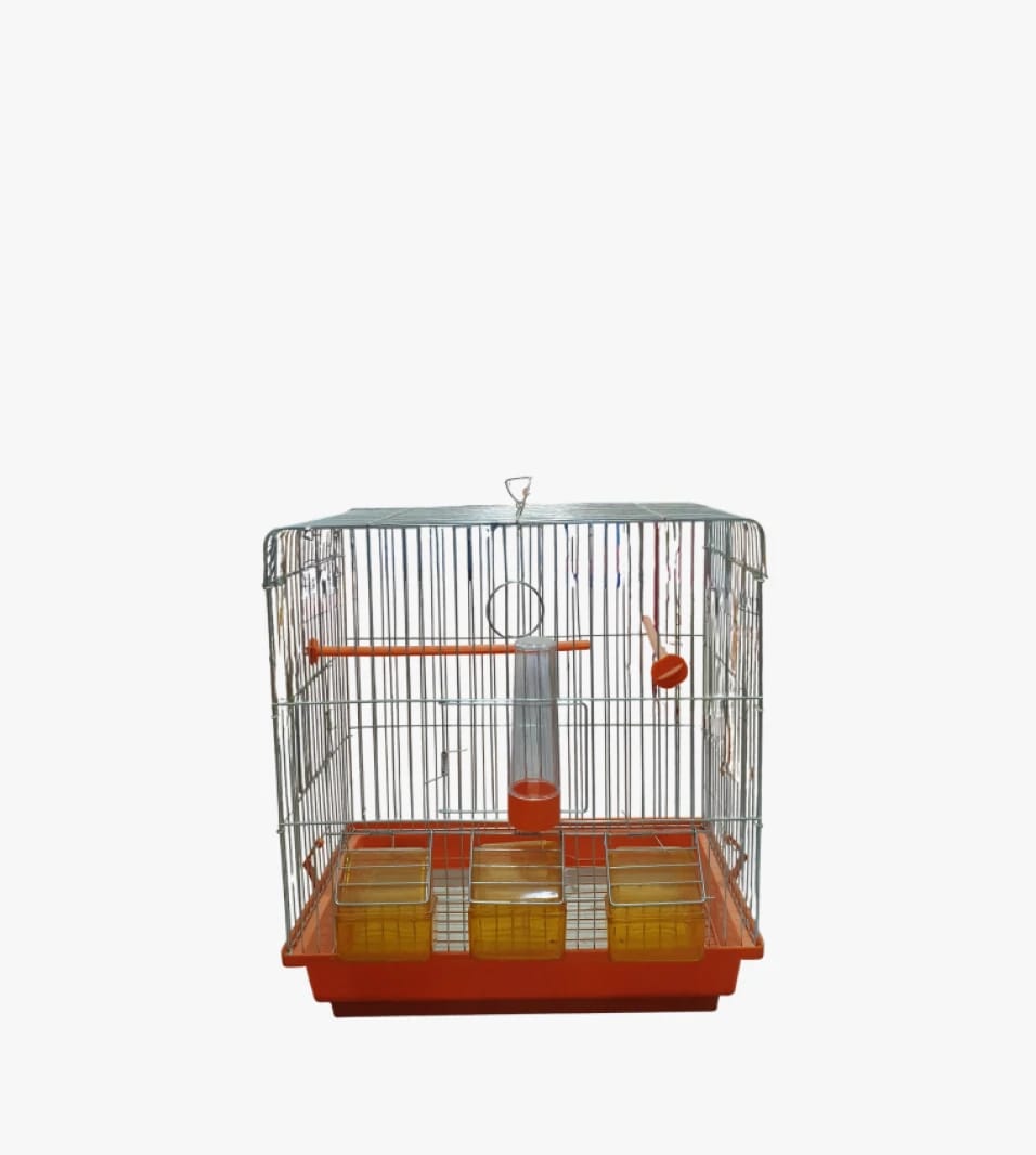 Reinforced Bird Cage for Small Pet Birds with Attractive Orange Design and Practical Accessories for Birds