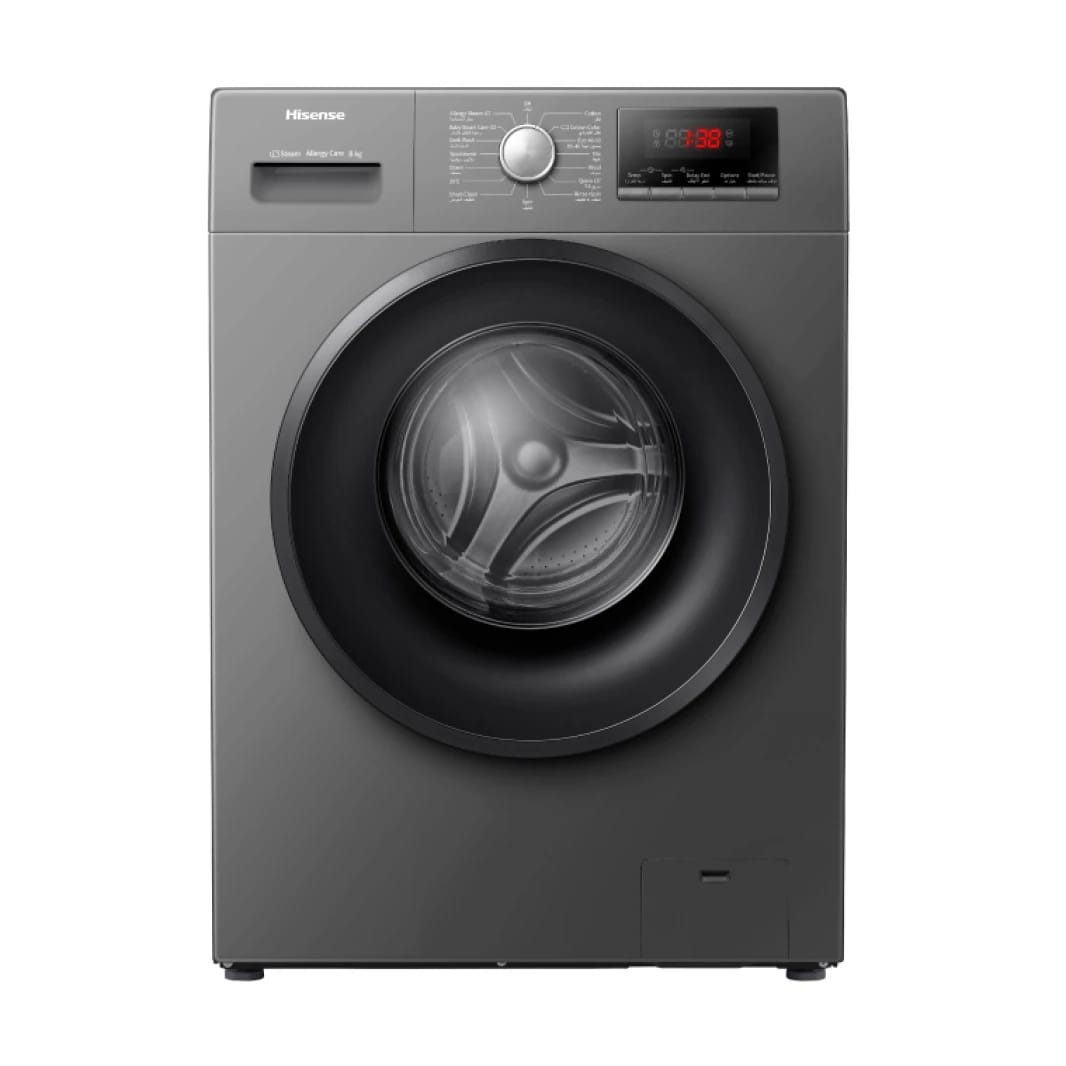غسالة هايسنس 8 كيلو A+++ فضي (WFQP8012JT/S)