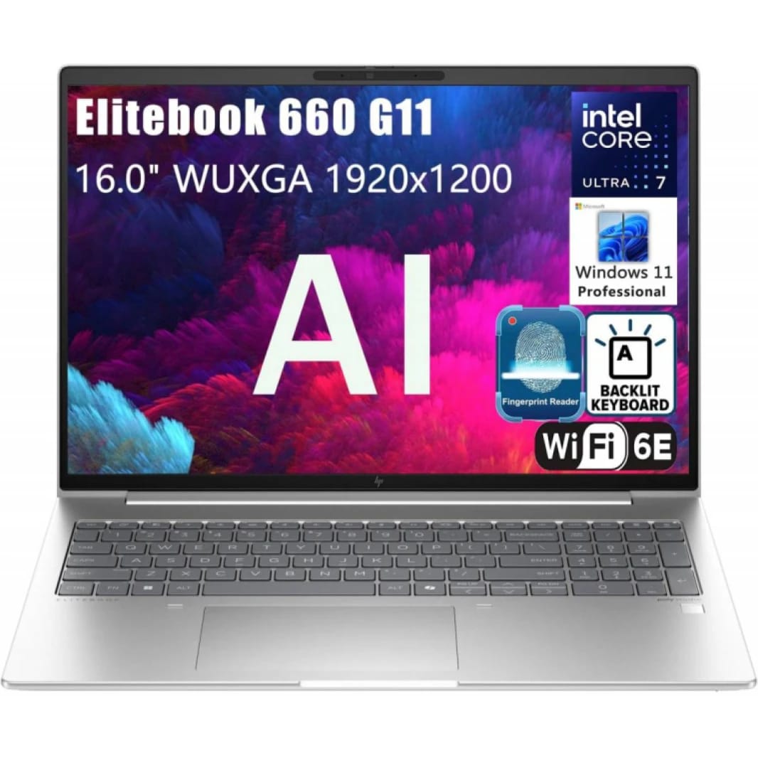 HP Elitebook 660 G11 16" FHD+ Business AI Laptop, Intel Ultra 7 155U 4.8 GHz 12 Cores, 16GB DDR5 RAM, 512GB PCIe SSD, WiFi 6E, Backlit Keyboard, Fingerprint Reader, Windows 11 Pro