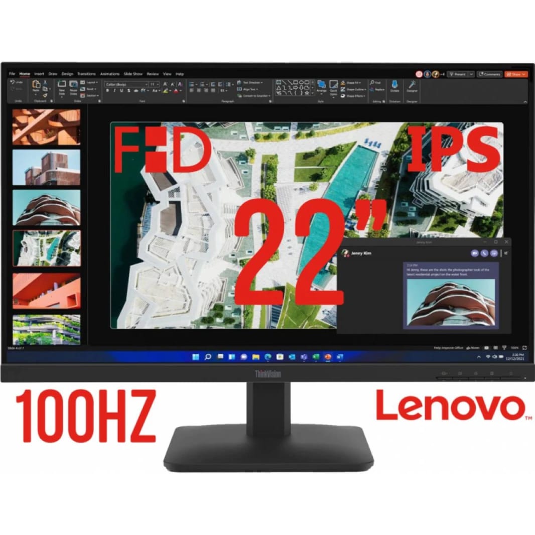Lenovo ThinkVision S22-4e Monitor, 21.5" FHD, IPS, WLED Backlight, Tilt Stand