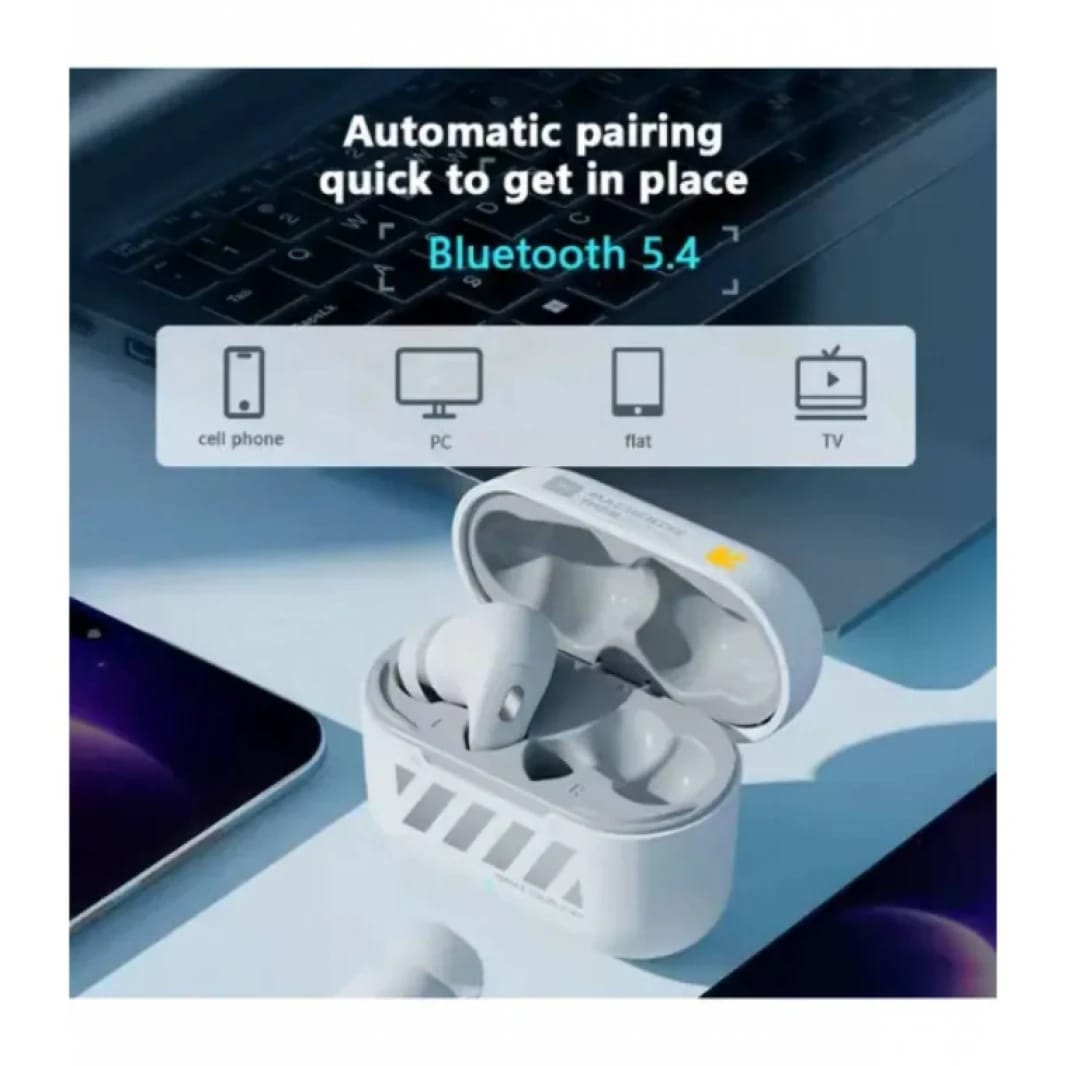 Machenike TH50 Wireless Earphones – Bluetooth 5.3, ANC AI Noise Reduction, IPX5, Low Latency, In-Ear Gaming & Sports Headset with Charging Case White