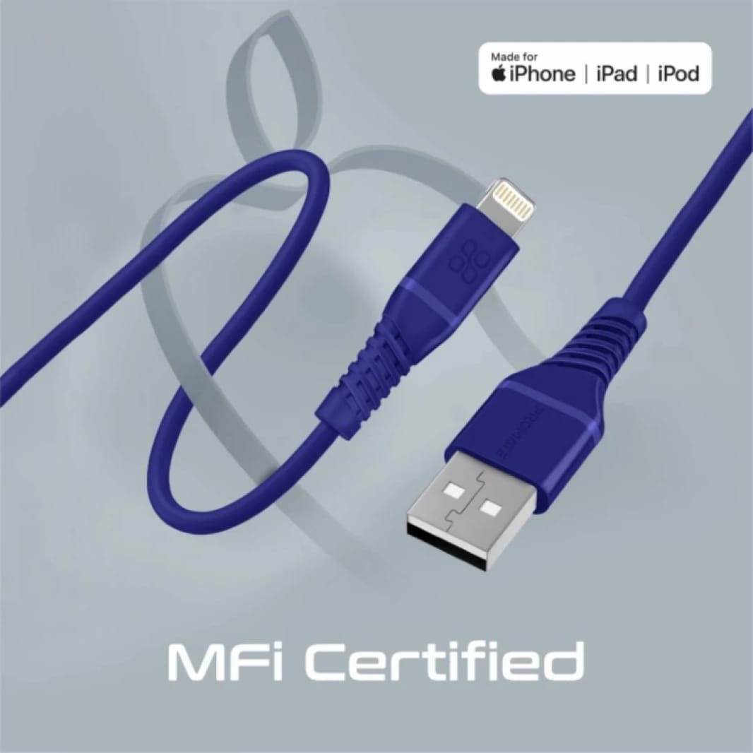 Promate USB-A to Lightning Cable, High Tensile 2.4A Super-Fast Charger & Data Sync, PowerLine-Ai120 - Black/Blue/White