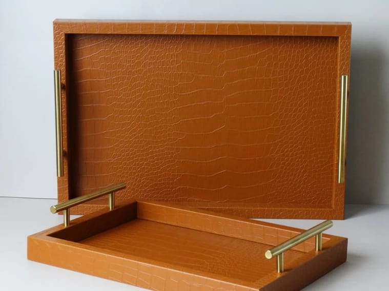 Leather Serving Tray Set