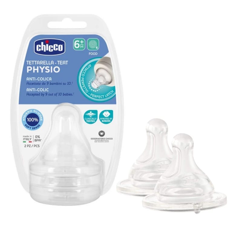 Chicco Physio Teat Anti-Colic Silicone Nipple Food Flow 6m+, 2 Pieces