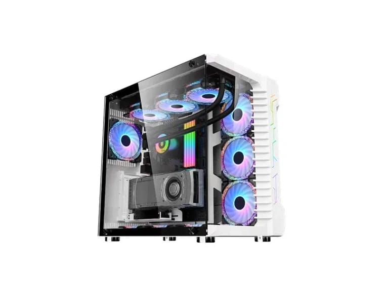كيس كمبيوتر مكتبي للألعاب Robin III بتصميم برج متوسط ATX مع لوح زجاجي مقسّى - أبيض