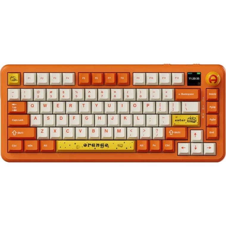 Ajazz AK820 Max Plus Mechanical Keyboard, Mute Switch, Orange & White, Tri-Mode with Screen, RGB Light