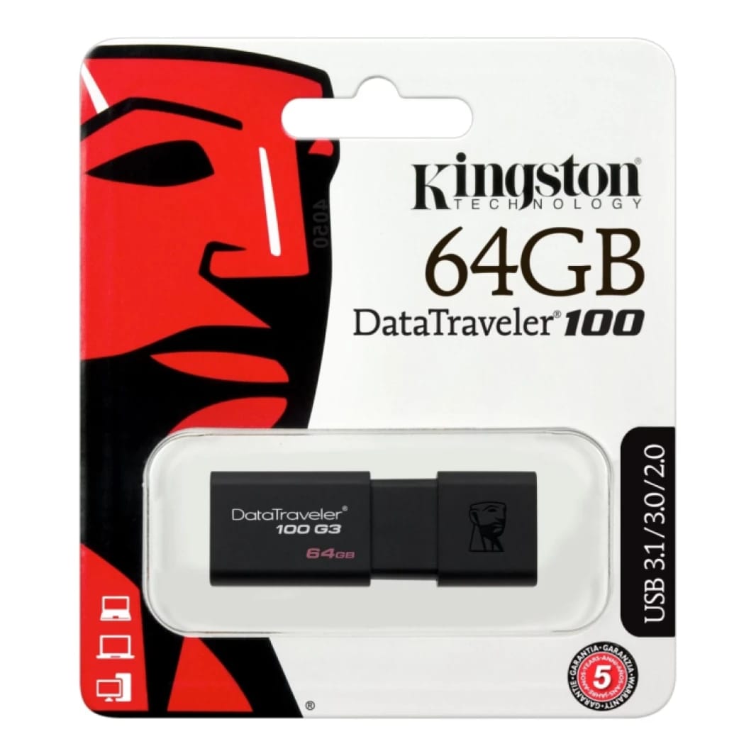 ذاكرة فلاش USB 3.0 داتا ترافيلر 100 الجيل الثالث بسعة 64 جيجابايت من كينغستون (أسود)