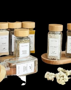 Modern Glass Spice and Herb Storage Jars with Wooden Lids