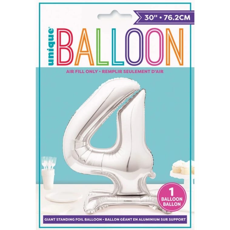 Unique Party Giant Standing Foil Number Balloon 76cm with Stand - Pack of 1