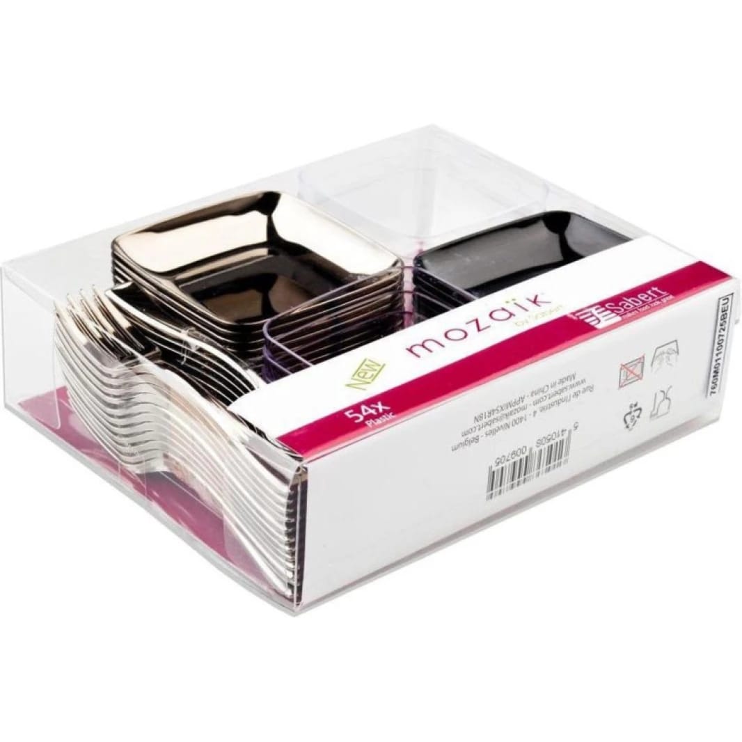 Sabert Mozaik Disposable Plastic Catering Mini Plates, Bowls & Cutlery Set - Pack of 54