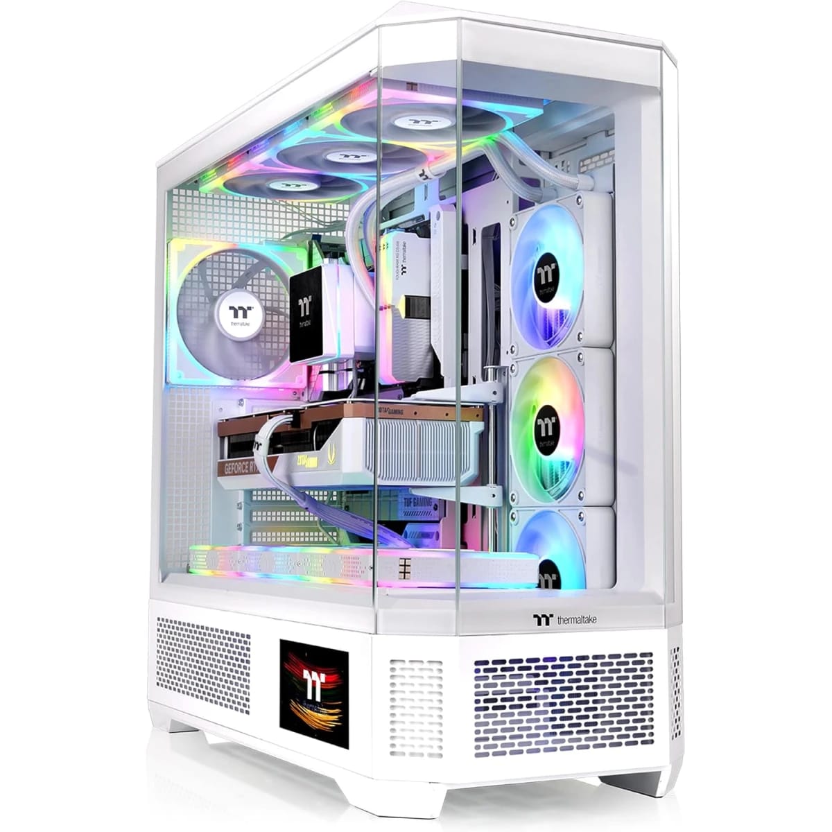 Thermaltake View 600 TG Full Tower Case, 420mm Radiator Support, Hidden Connector Support, Rotatable PCIe Slots, Snow + Thermaltake 6.0" LCD Panel Kit Snow White