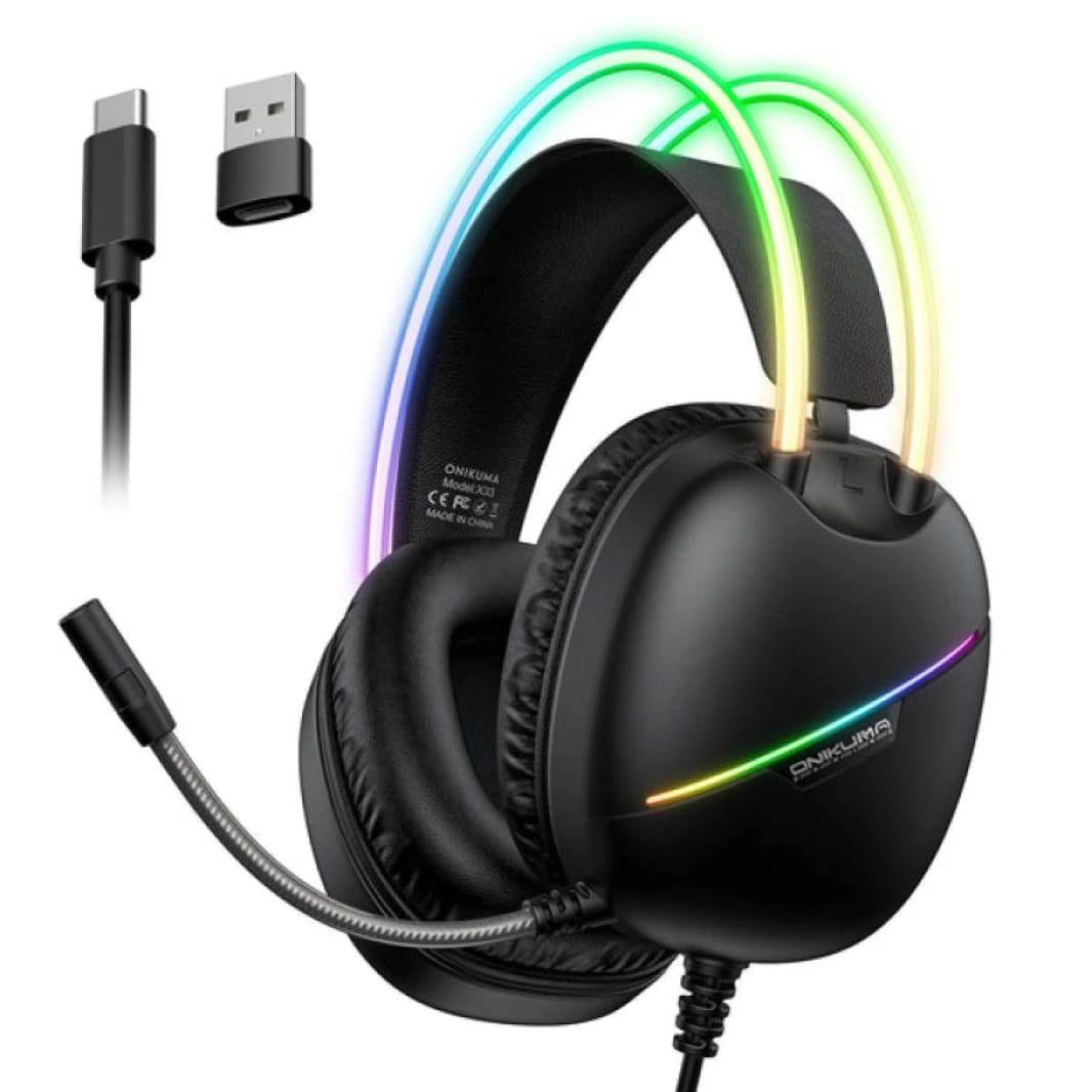 ONIKUMA X33 Dynamic Hifi Wired Gaming Professional USB-C Headphones Black for PS4 PlayStation 4 and PC with Microphone