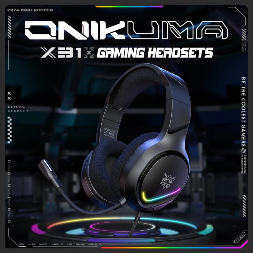 ONIKUMA X31 Over-Ear E-Sports Wired Headphones with MIC RGB Light Adjustable 7.1 Surround Sound Comfortable Wearing for PC gaming