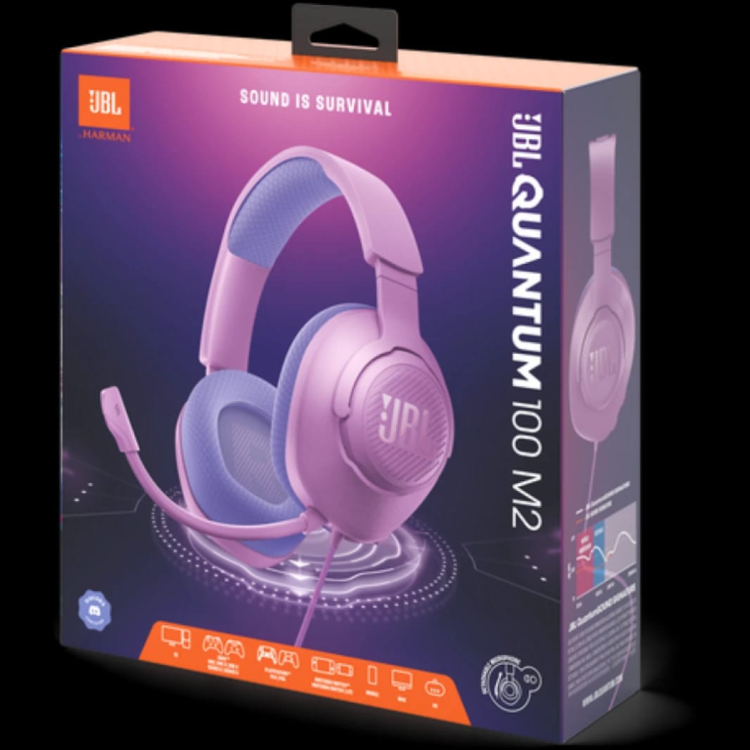JBL Quantum 100M2 - Wired Over-Ear Gaming Headset with omnidirectional, Detachable mic with Mute Option and Fabric-Covered Memory Foam Ear Cushions, Compatible with All Platforms (Purple)