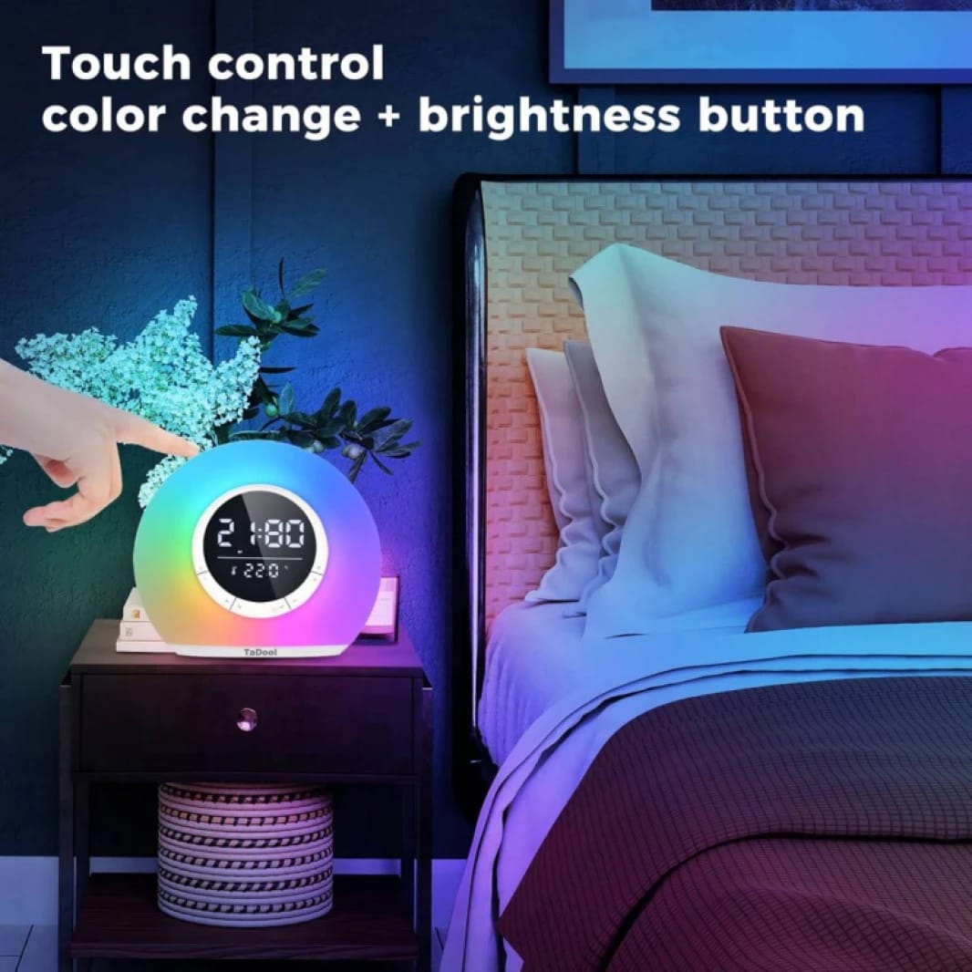Sunrise Alarm Clock Wake up Light 11 Color Atmosphere Lamp, Night Light Bluetooth Speaker, Personal Sleep Routine, Bedside Reading Light, Nursing Light for Children, Children's Sleep Trainer