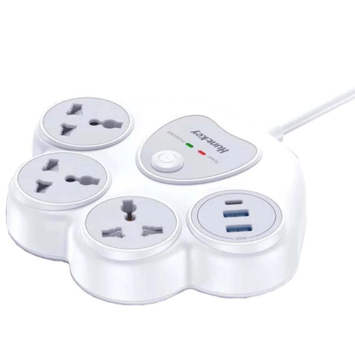 Huntkey SZN307C (Charge Station F20) 3 AC Outlets, 2 USB-A Ports, 1 USB-C Port | 1.5M Surge Protector - White