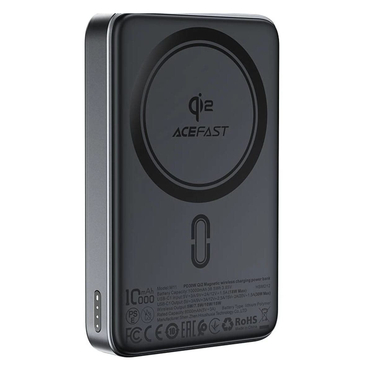 ACEFAST M11 10000mAh Qi2 15W Magnetic Wireless Charging Power Bank with PD 30W Fast Charging for iPhone 16/15 - Black