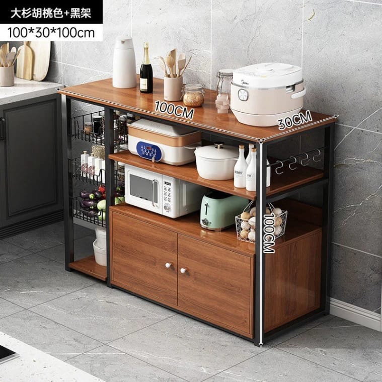 Two-Door Wooden Kitchen Cabinet with Black Metal Frame