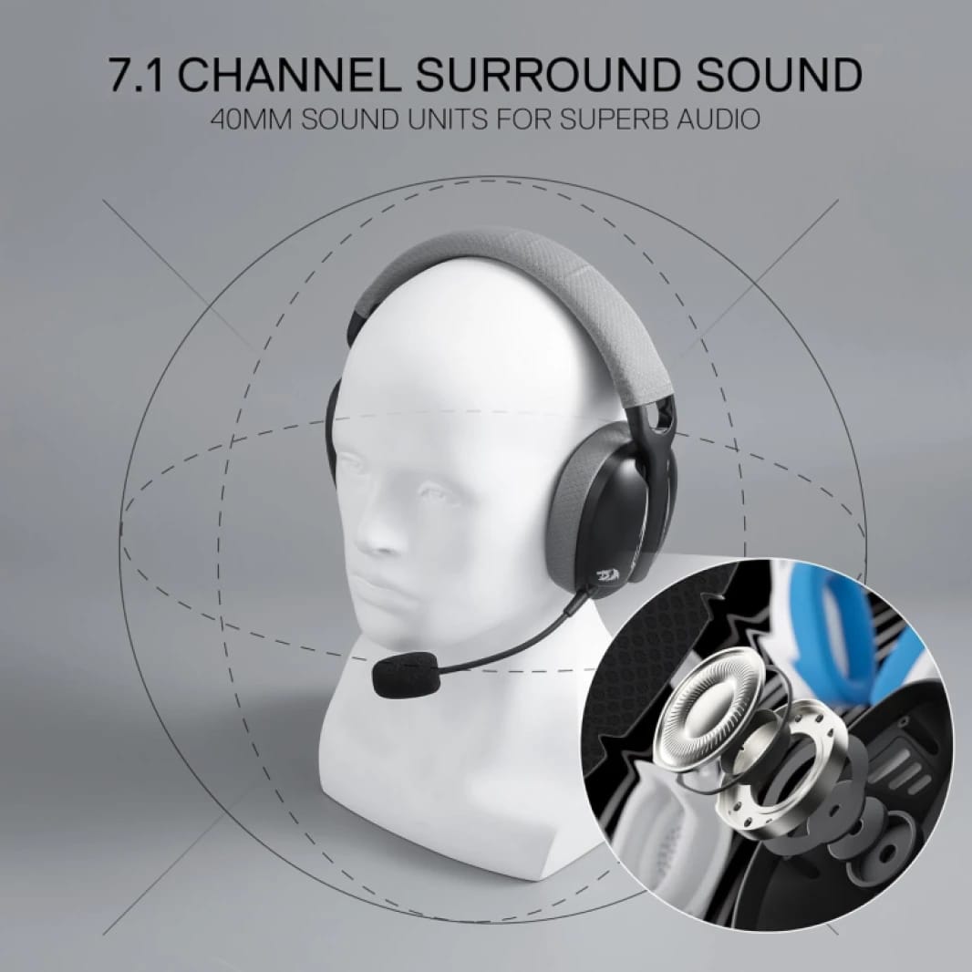 Redragon H878 3-mode Wireless Blue Lighting Gaming Headset - Lightweight - 7.1
