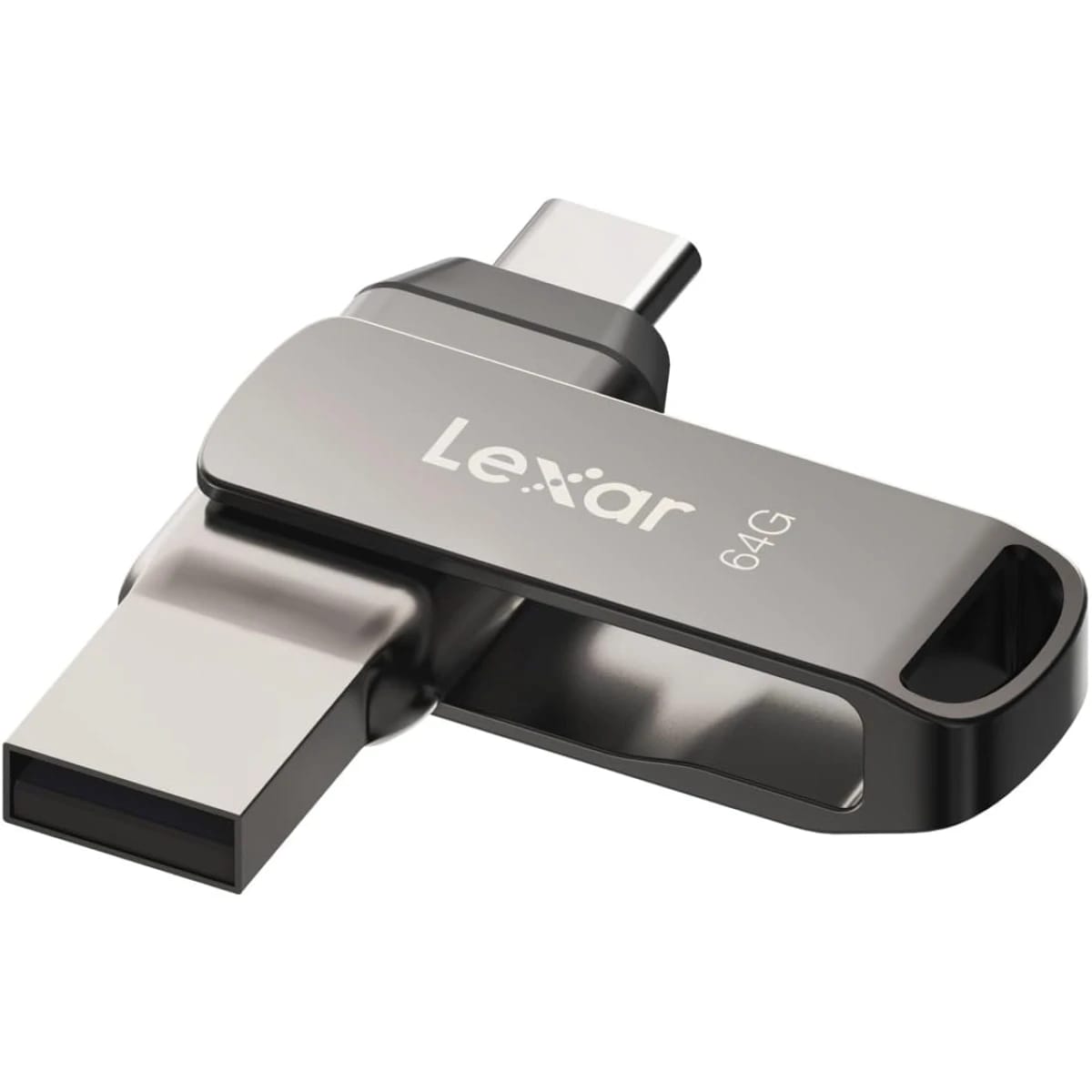 Lexar 64GB JumpDrive Dual Drive D400 USB 3.1 Type-C and Type-A Flash Drive for Storage Expansion and Backup, Up to 130MB/s Read, Metal Housing & Swivel Design, Titanium