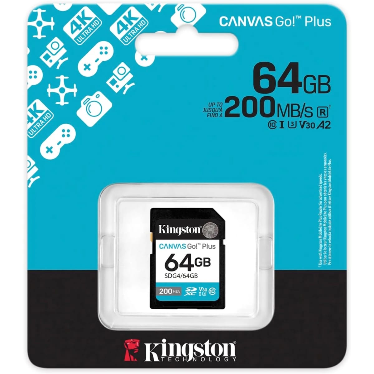 Kingston Canvas Go Plus 64GB SD Card | Up to 200MB/s | Class 10, UHS-I, U3, V30