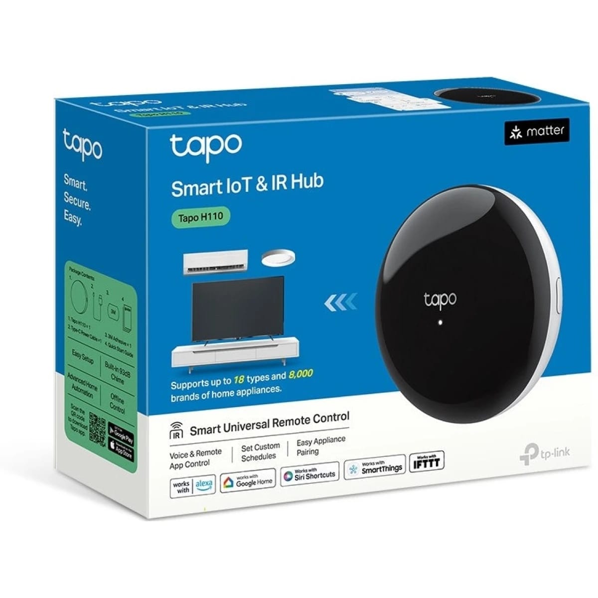 TP-Link Tapo H110 Smart Home Infrared Smart Hub, Air Conditioner & TV Remote Control, Chime Function, Sub-1GHz