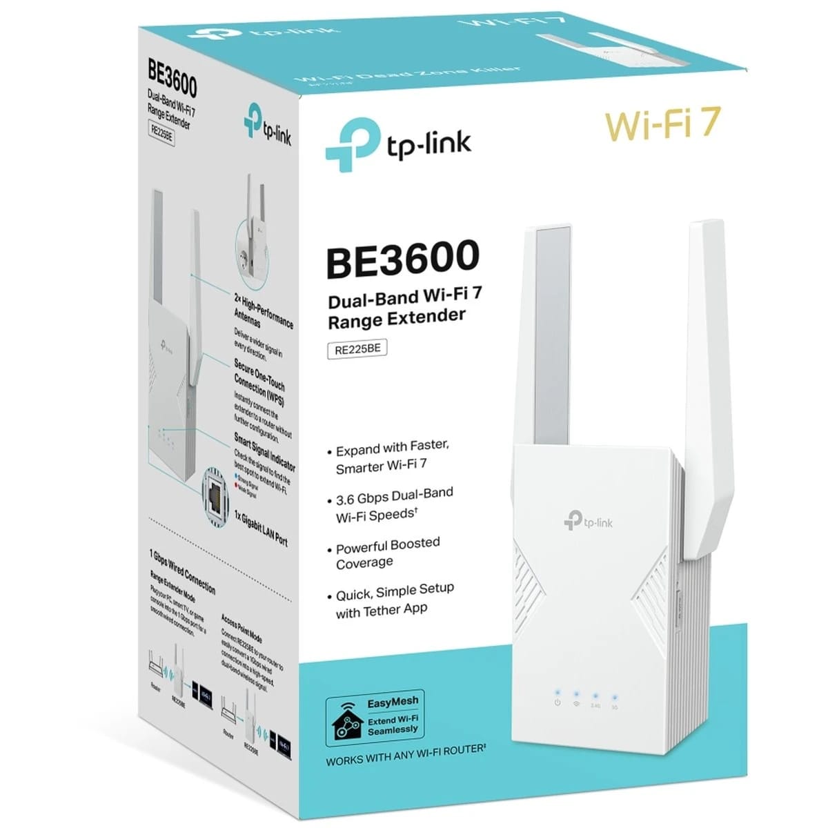 TP-Link RE225BE BE3600 Dual-Band Wi-Fi 7 Range Extender