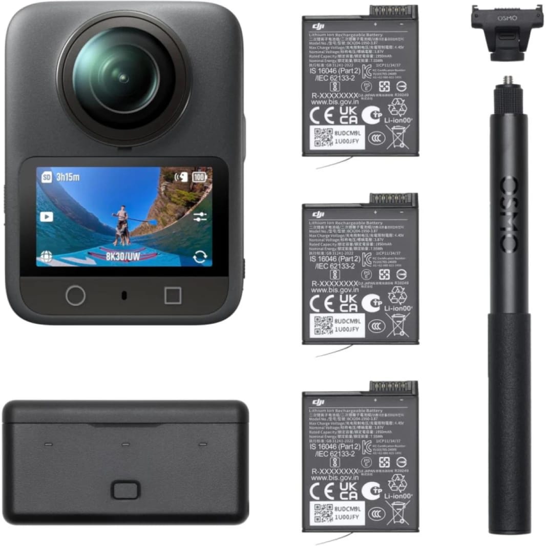 DJI Osmo 360 Camera, Adventure Combo, Waterproof 8K 360° Action Camera with 1-Inch 360° Imaging, Extended Battery Life with 3 Batteries, Native 8K 360° Video, 105GB Built-in Storage, 360 Action Camera for Sports
