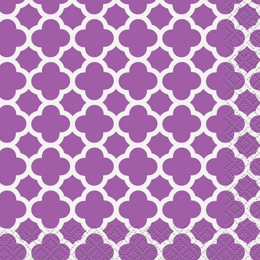 Unique Pretty Purple Quatrefoil Beverage Napkins 25x25cm - Pack of 16