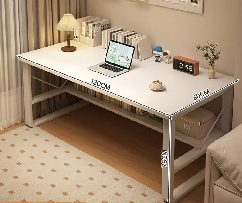 Wooden Study Desk with Metal Frame - White